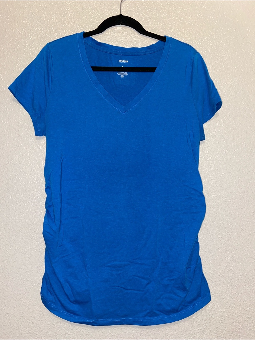 Maternity Blue V-Neck Short Sleeve Tee, Size Large